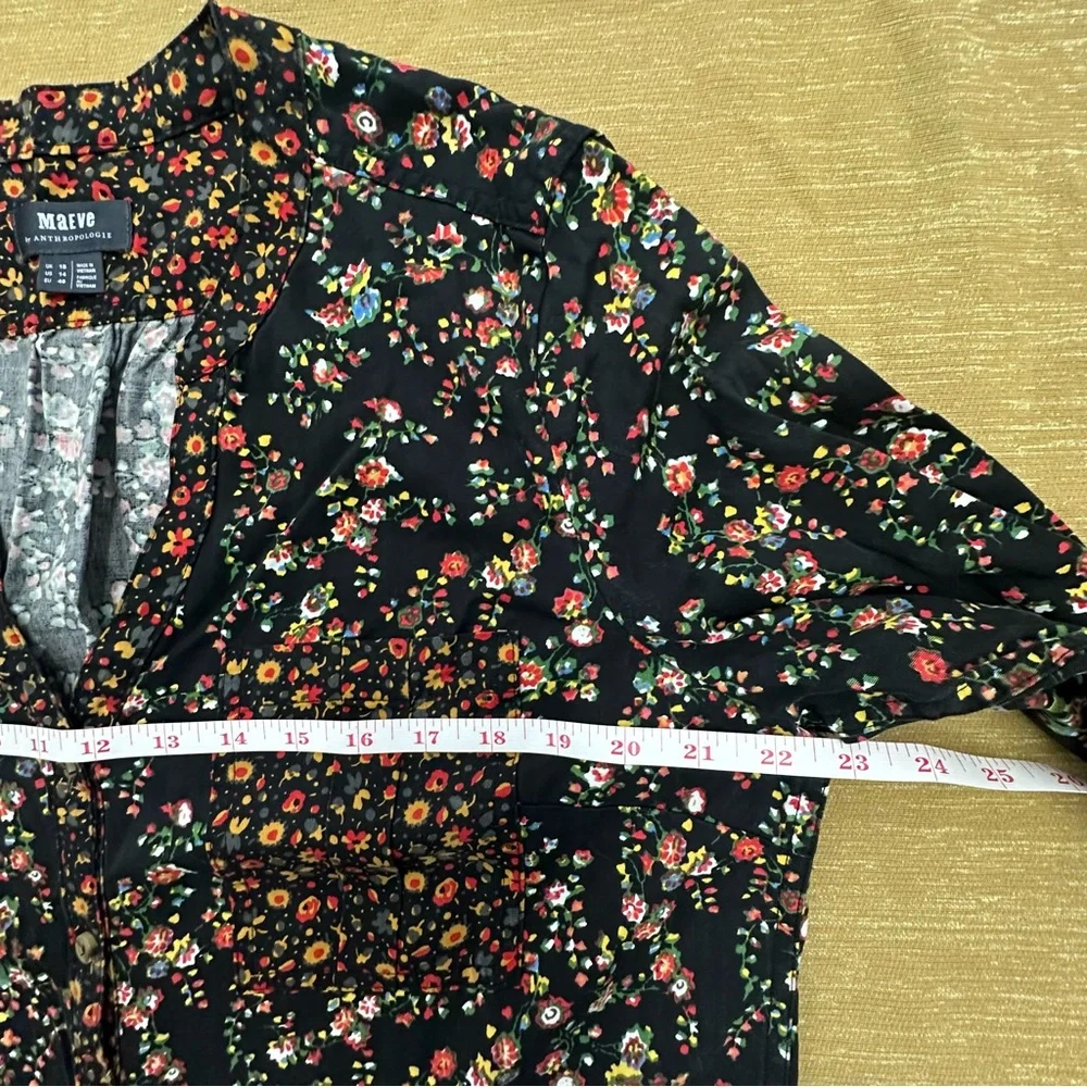 Anthropologie Black Floral Long-Sleeve Tiered Dress - Picture 9 of 16